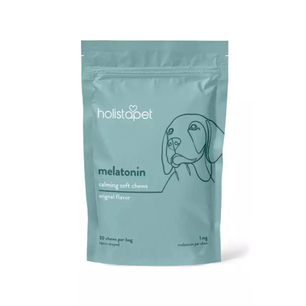 Pack of Holistapet melatonin calming soft chews for pets, original flavor.